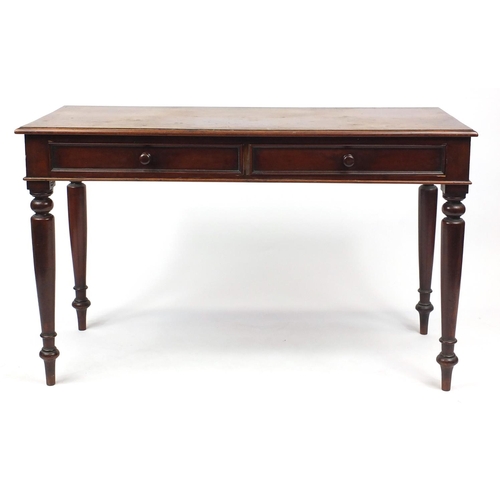 2 - Victorian mahogany hall table fitted with two frieze drawers, 75cm H x 122cm W x 51cm D