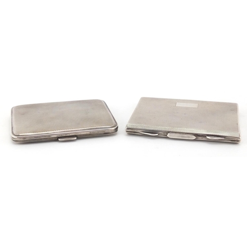 748 - Rectangular silver cigarette case and compact both with engine turned decoration, London and Birming... 