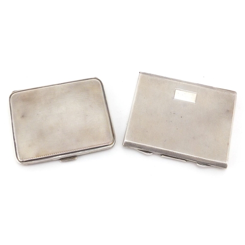 748 - Rectangular silver cigarette case and compact both with engine turned decoration, London and Birming... 