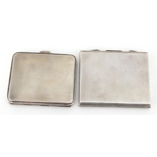 748 - Rectangular silver cigarette case and compact both with engine turned decoration, London and Birming... 