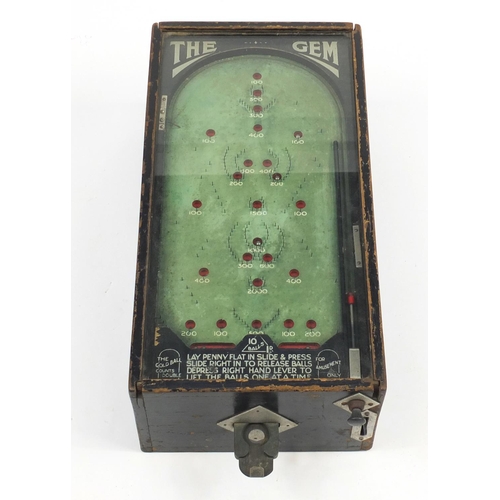 387 - The Gem vintage table top pinball machine, 21cm H x 30cm w x 56.6cm D