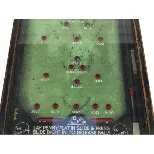 387 - The Gem vintage table top pinball machine, 21cm H x 30cm w x 56.6cm D