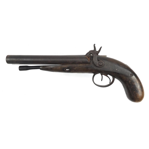 351 - Antique double-barrelled percussion pistol by Manton, 34cm in length