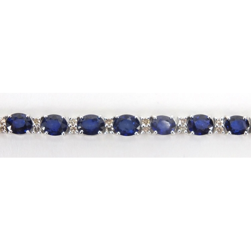 807 - 18ct white gold sapphire and diamond bracelet, 18cm in length, approximate weight 9.4g