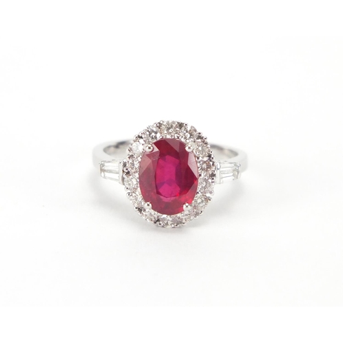 817 - 18ct white gold ruby and diamond ring, size M, approximate weight 4.1g