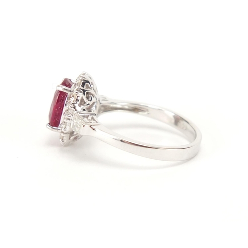 817 - 18ct white gold ruby and diamond ring, size M, approximate weight 4.1g