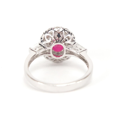 817 - 18ct white gold ruby and diamond ring, size M, approximate weight 4.1g