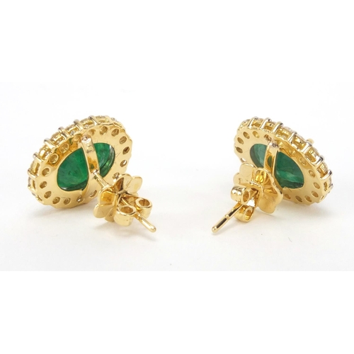 813 - Pair of 18ct gold emerald and diamond earrings, 1.5cm in length, approximate weight 8.0g