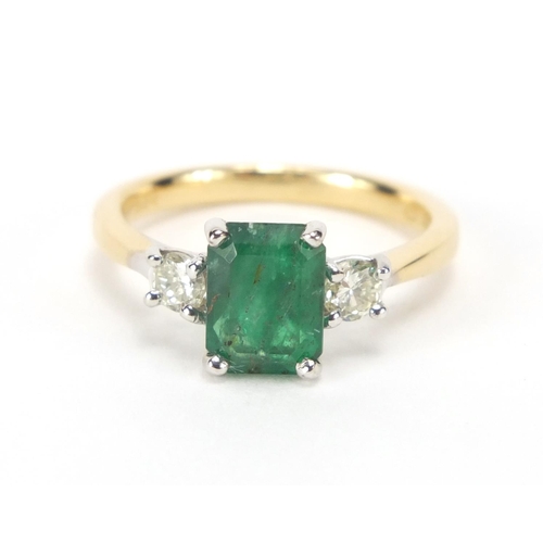 822 - 18ct gold emerald and diamond ring, size M, approximate weight 3.5g