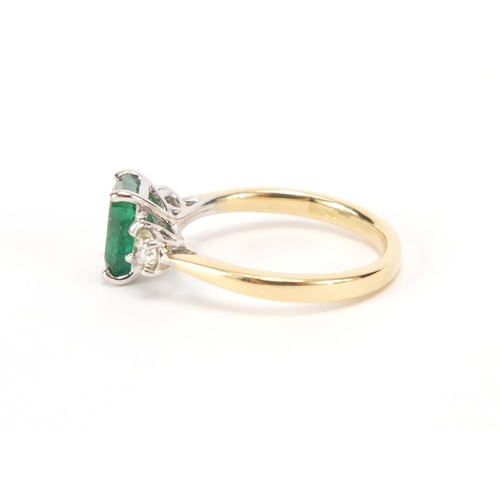 822 - 18ct gold emerald and diamond ring, size M, approximate weight 3.5g