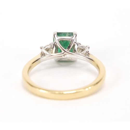 822 - 18ct gold emerald and diamond ring, size M, approximate weight 3.5g