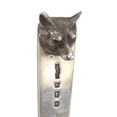 772 - Silver fox head letter opener, Asprey & Co Birmingham 1948, 14cm in length, approximate weight 22.8g