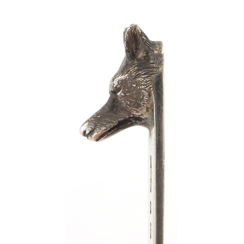 772 - Silver fox head letter opener, Asprey & Co Birmingham 1948, 14cm in length, approximate weight 22.8g