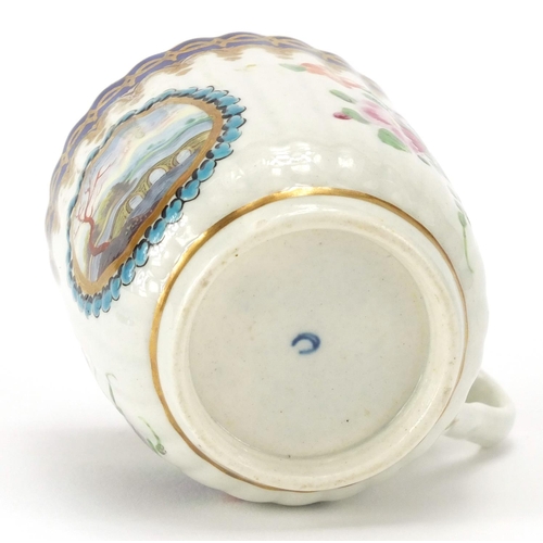 599 - 19th Century Royal Worcester fluted porcelain cup, the centre hand painted with a panel of a bridge ... 