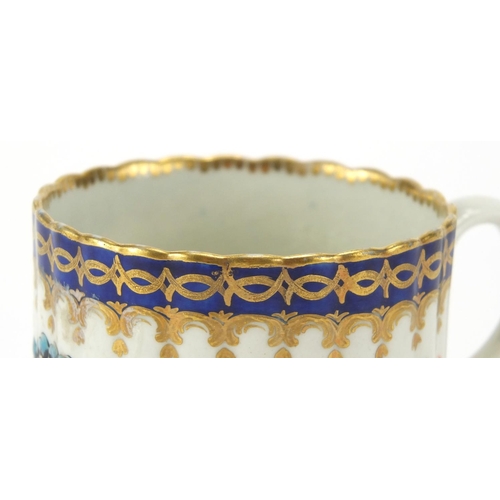 599 - 19th Century Royal Worcester fluted porcelain cup, the centre hand painted with a panel of a bridge ... 