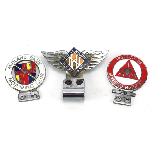 141 - Three motoring interest enamel car badges comprising Northern Heights Motor Club, Midland Bank Motor... 
