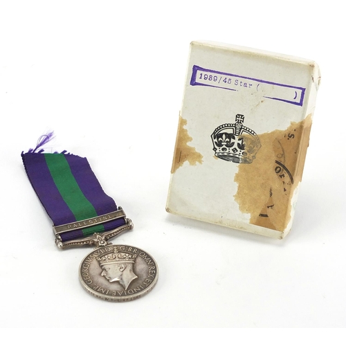 304 - British Military World War II George VI general service medal with Palestine bar with box awarded to... 