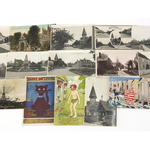 175 - Topographical comical and social history postcards, some black and white photographic including Naxm... 