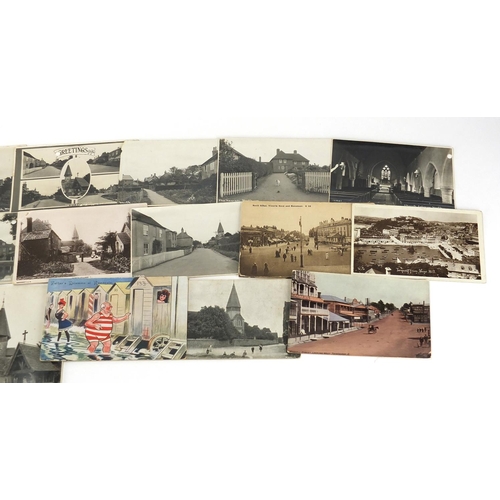 175 - Topographical comical and social history postcards, some black and white photographic including Naxm... 