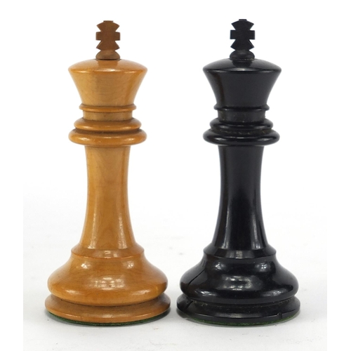 383 - Large boxwood Staunton chess set probably by Jaques, housed in a mahogany case, the largest piece 10... 