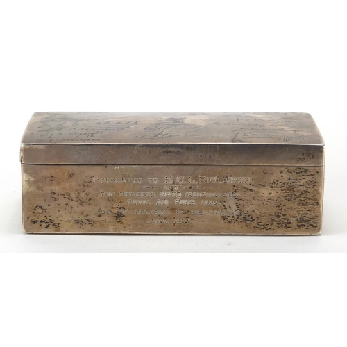 326 - Military interest RAF 70 Squadron unmarked silver cigar box, presented to E C l Richardson by the of... 