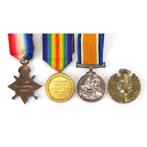 297 - British Military World War I trio and Royal Engineers Cap Badge awarded to 529SJT.A.J.GODDARD.HMPS.R... 