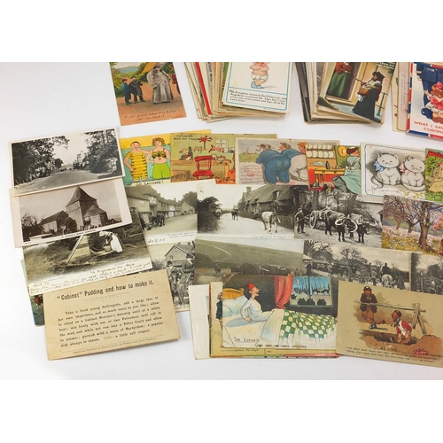 176 - Mostly topographical social history and comical postcards including Donald McGill and street scenes