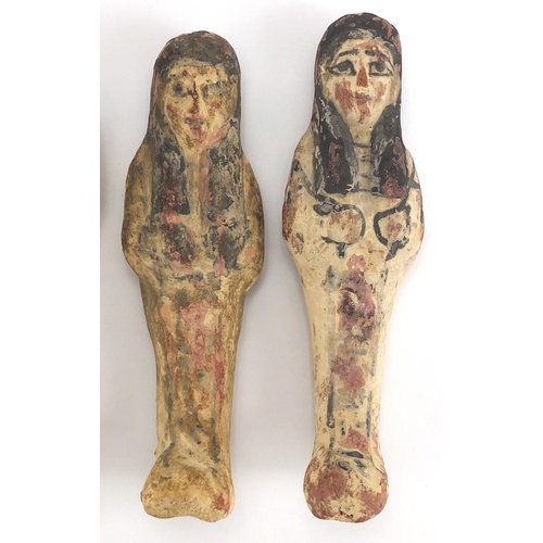 543 - Four 19/20th century Egyptian terracotta/stone ushabti, with remnants of painted decoration, the lar... 