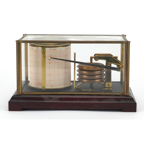 120 - Brass barograph housed under a glazed case, 12cm H x 21cm W x 12cm D