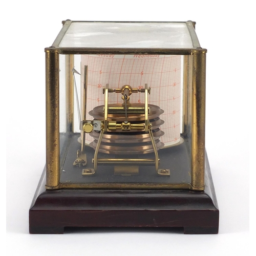 120 - Brass barograph housed under a glazed case, 12cm H x 21cm W x 12cm D