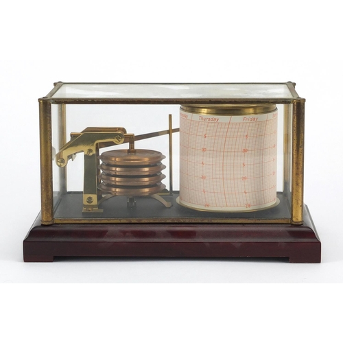 120 - Brass barograph housed under a glazed case, 12cm H x 21cm W x 12cm D