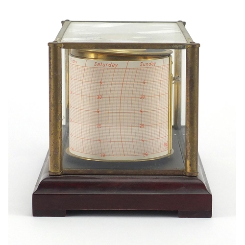 120 - Brass barograph housed under a glazed case, 12cm H x 21cm W x 12cm D