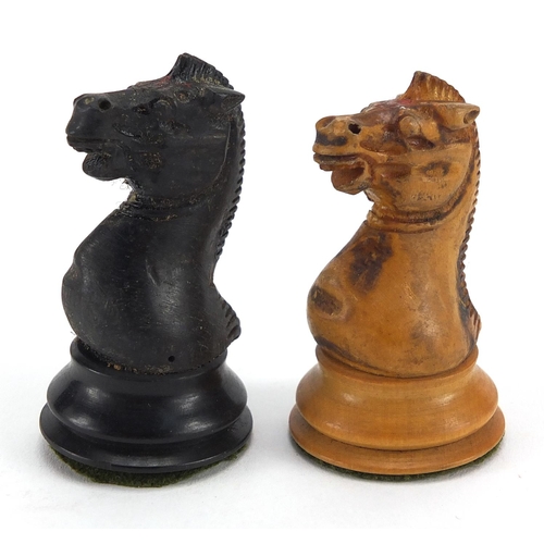 384 - Jaques of London half stained boxwood chess set, the largest piece 7.5cm high