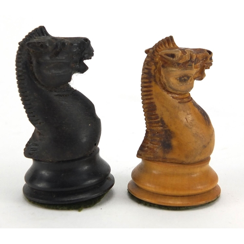 384 - Jaques of London half stained boxwood chess set, the largest piece 7.5cm high