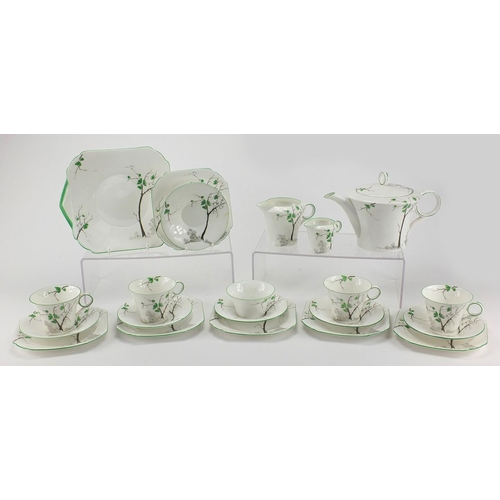 665 - Art Deco Shelley Regent shape teaware including teapot, trio's, milk jug, sugar bowl and sandwich pl... 