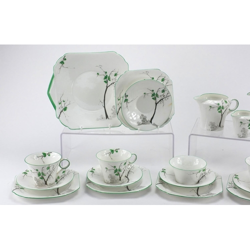 665 - Art Deco Shelley Regent shape teaware including teapot, trio's, milk jug, sugar bowl and sandwich pl... 