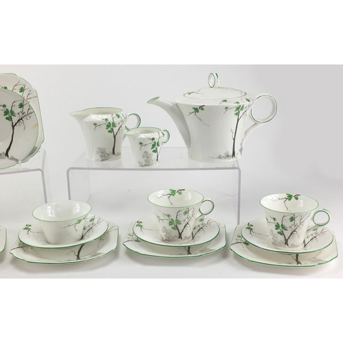 665 - Art Deco Shelley Regent shape teaware including teapot, trio's, milk jug, sugar bowl and sandwich pl... 