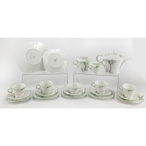 665 - Art Deco Shelley Regent shape teaware including teapot, trio's, milk jug, sugar bowl and sandwich pl... 