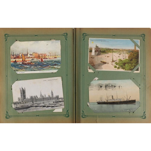 173 - Mostly New York, Military, shipping, social history and topographical postcards arranged in an album... 
