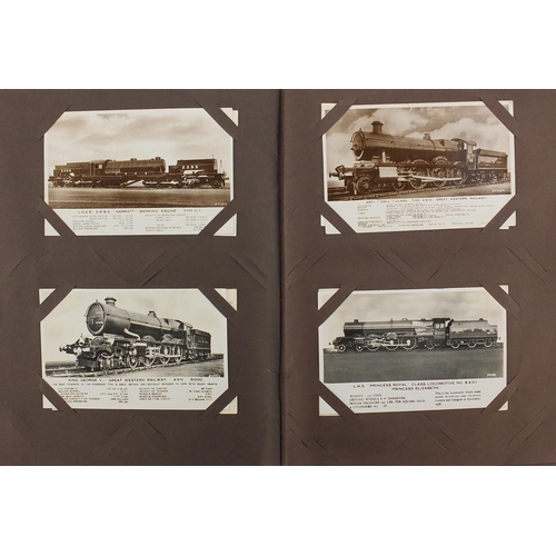 171 - Mostly Military shipping, aircraft, railway and social history postcards arranged in an album, some ... 