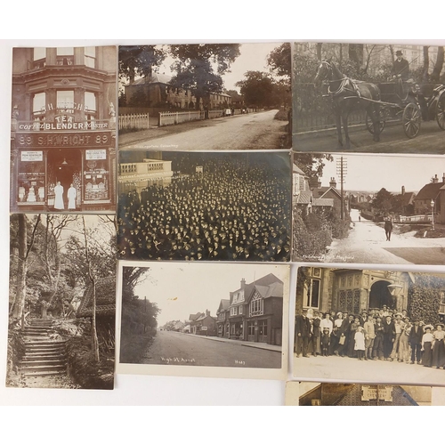 170 - Twelve black and white photographic postcards including Ascot High Street, horse drawn cart, Wivelsf... 