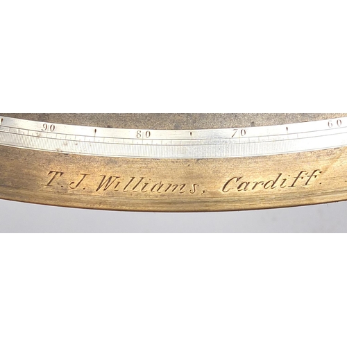 118 - 19th century Maritime interest brass sextant by T J Williams of Cardiff with silvered dial and acces... 