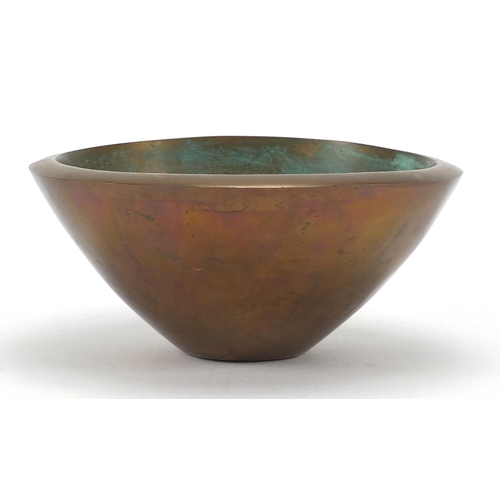 695 - Modernist bronze bowl limited edition 8/20, indistinct marks to the base, 18cm in diameter