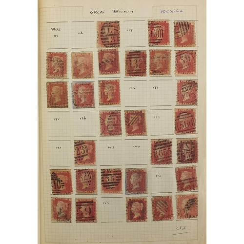 188 - Victorian and later British stamps including penny reds and two penny blues, arranged in an album
