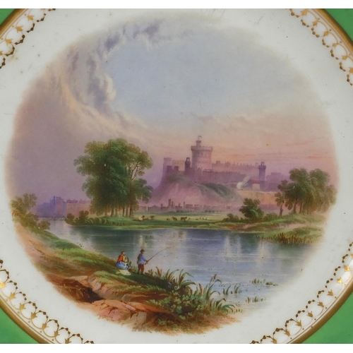 608 - Three Victorian hand painted cabinet plates comprising one with a salmon, Windsor Castle and a Count... 