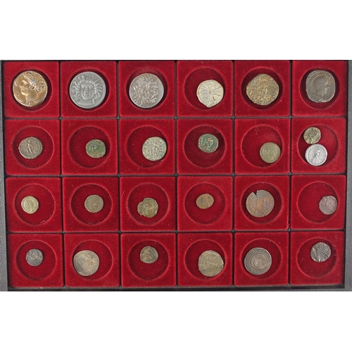 224 - Antique and later British and World coinage arranged in collectors drawers, including hammered silve... 