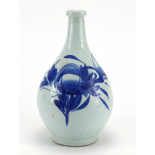448 - Chinese blue and white porcelain vase hand painted with a flower, 21cm high