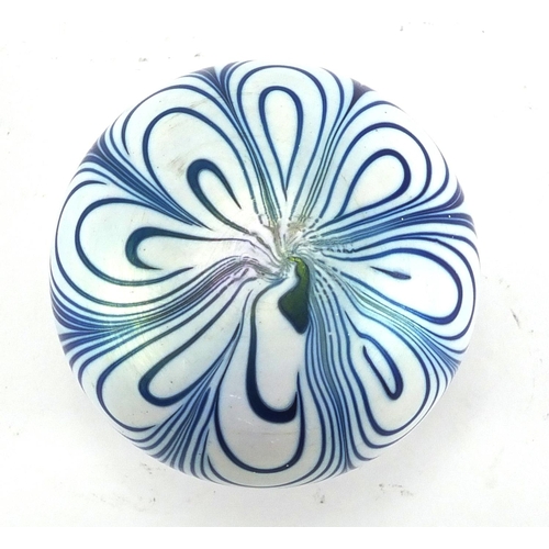 628 - Glasform iridescent paperweight signed by John Ditchfield with combed decoration and etched marks to... 