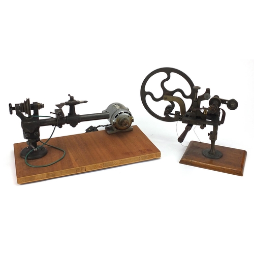 126 - Two vintage watch makers lathes together with watch makers precision tools and accessories, the larg... 