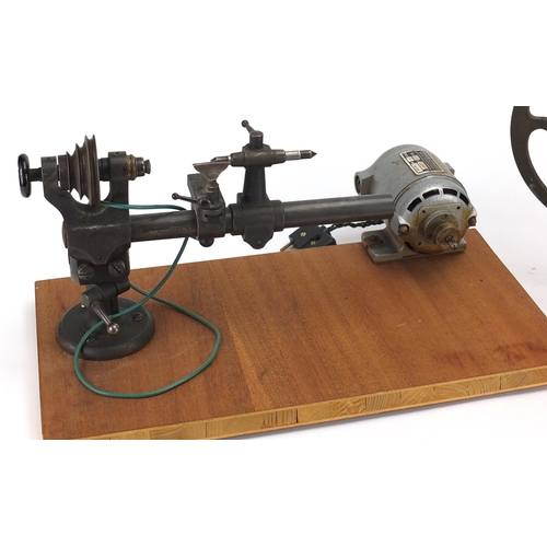 126 - Two vintage watch makers lathes together with watch makers precision tools and accessories, the larg... 